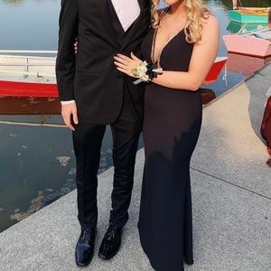 Beautiful black prom dress with rose gold accents